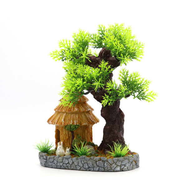 Изкуствена декорация за аквариум тип дърво с къща