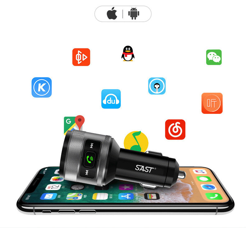 Automobilinis siųstuvas su Bluetooth ir muzikos grotuvu