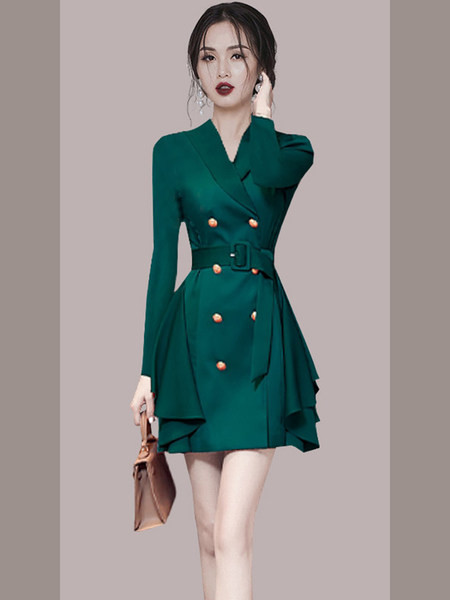 Rochie eleganta cu centura si nasturi