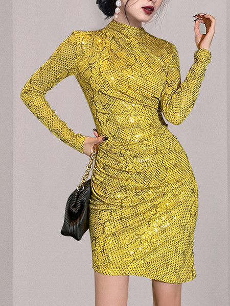 Stiilne pikkade varrukatega naiste liibuv kleit