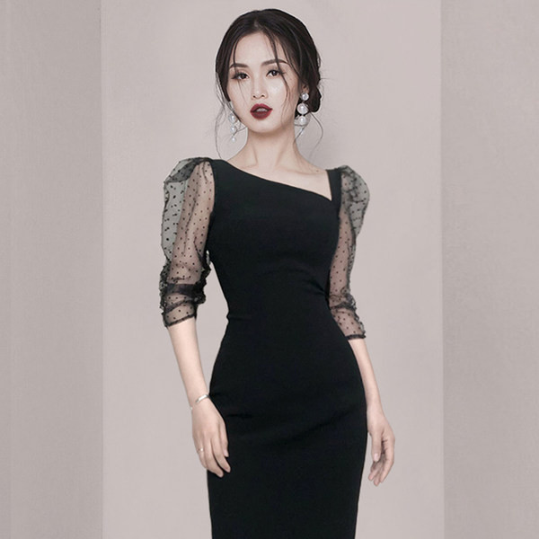 Must kaasaegne kleit 3/4 varrukatega