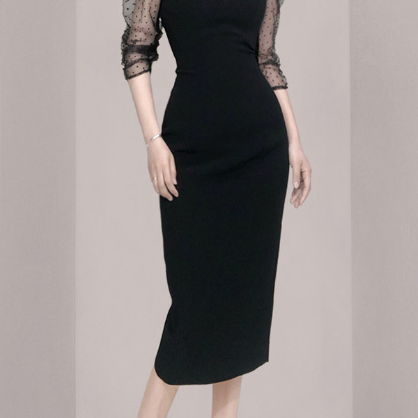 Must kaasaegne kleit 3/4 varrukatega