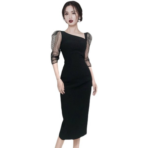 Must kaasaegne kleit 3/4 varrukatega