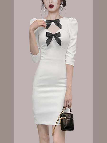 Elegantne naiste kleit puhvis varrukate ja paelaga