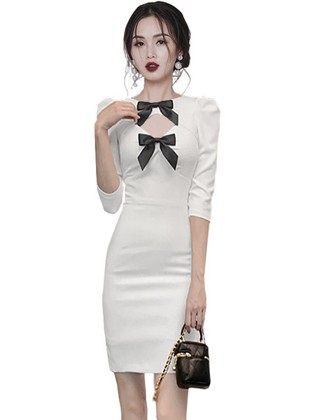 Elegantne naiste kleit puhvis varrukate ja paelaga