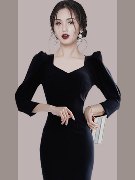 Naiste moodne puhvis varrukatega kleit