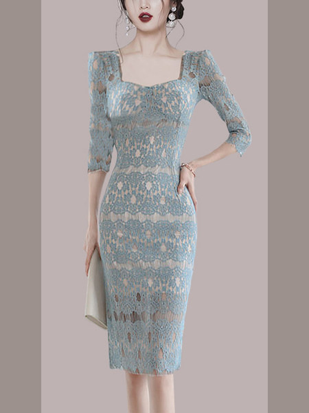 Moderna haljina od čipke s četvrtastim izrezom