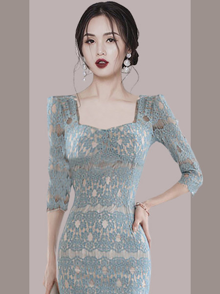 Moderna haljina od čipke s četvrtastim izrezom