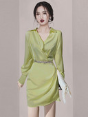 Elegantne naiste kleit vöö ja spitsikaelusega