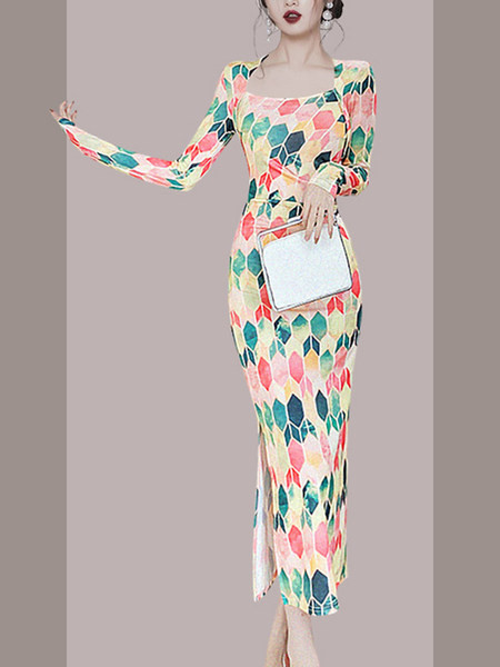 Uut mudelit pikkade varrukatega naiste liibuv kleit