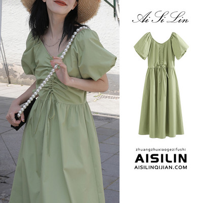 Kohandatud naiste kleit spitsikaelusega ja lipsudega