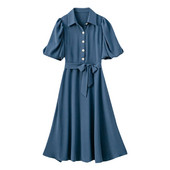 Väljalõigatud nööpide ja klassikalise kraega kleit