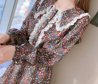 Pitsilise ja lillelise mustriga naiste kleit