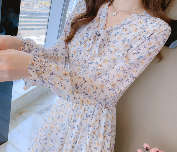 Kevadine pikkade varrukatega naiste kleit