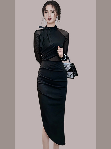 Uue mudeli asümmeetriline musta värvi naiste kleit