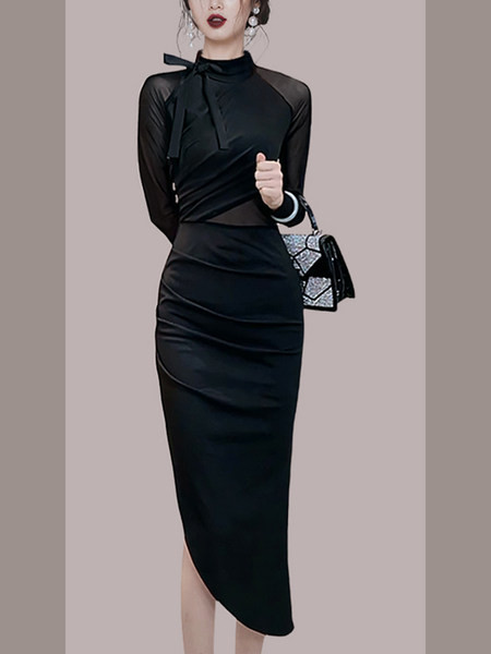 Uue mudeli asümmeetriline musta värvi naiste kleit