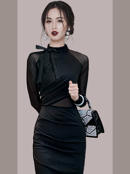 Uue mudeli asümmeetriline musta värvi naiste kleit