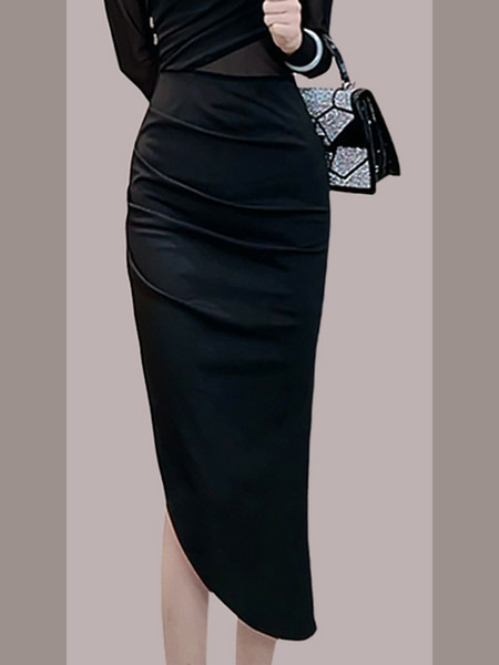 Uue mudeli asümmeetriline musta värvi naiste kleit