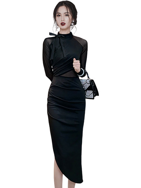 Uue mudeli asümmeetriline musta värvi naiste kleit