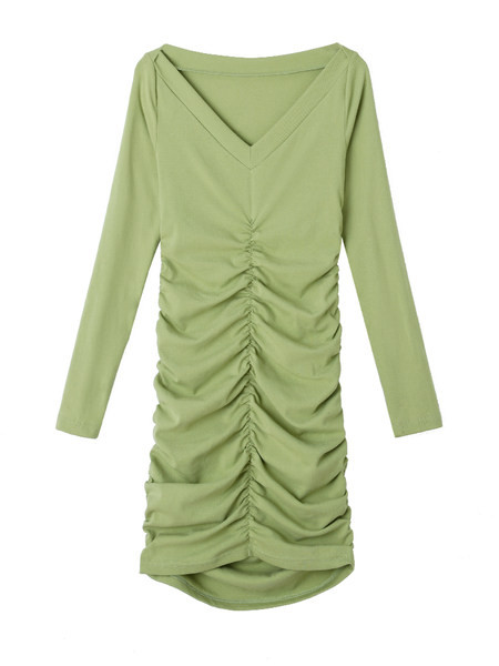 Lühike vabaajakleit spits-kaelusega ja kokkutõmmatud osaga