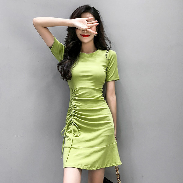 Naiste vabaaja puuvillane kleit lühikeste varrukate ja lipsudega