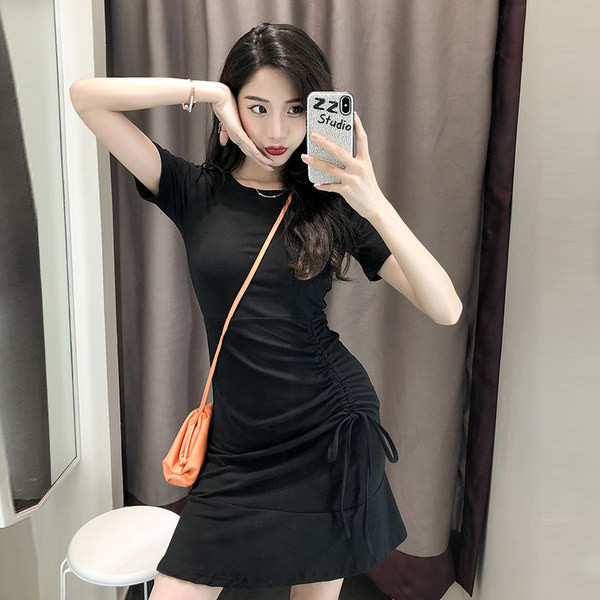 Naiste vabaaja puuvillane kleit lühikeste varrukate ja lipsudega