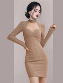 Moodne naiste kleit läikivate beežide osakestega