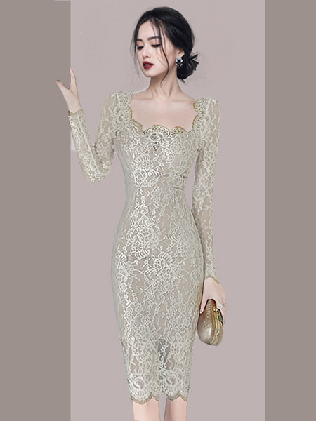 Rochie de dama din dantela cu decolteu patrat