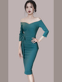 Naiste liibuv kleit langetatud õlgade ja paelaga