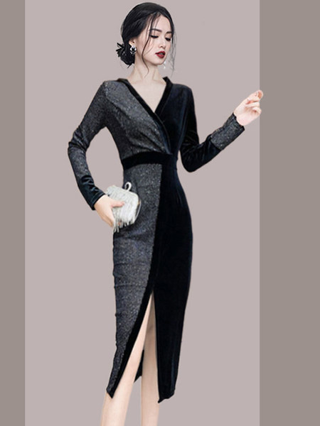 Elegantne naiste sametkleit lõhikuga