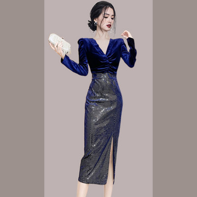 Rochie de dama eleganta din catifea cu paiete