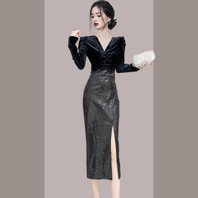 Rochie de dama eleganta din catifea cu paiete