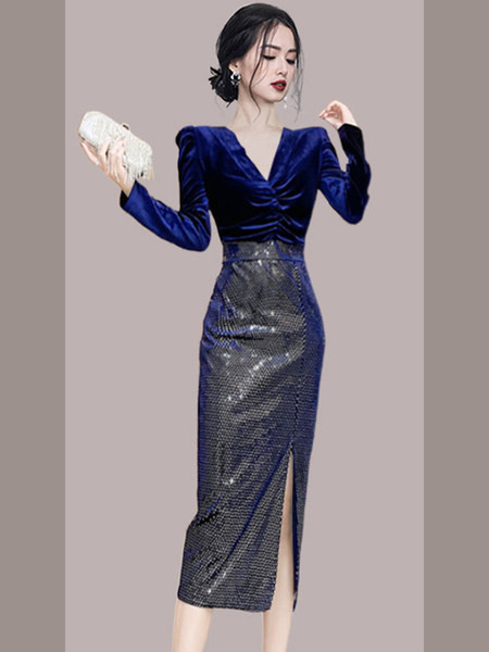 Rochie de dama eleganta din catifea cu paiete