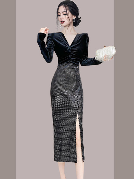 Rochie de dama eleganta din catifea cu paiete