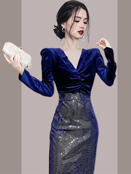 Rochie de dama eleganta din catifea cu paiete