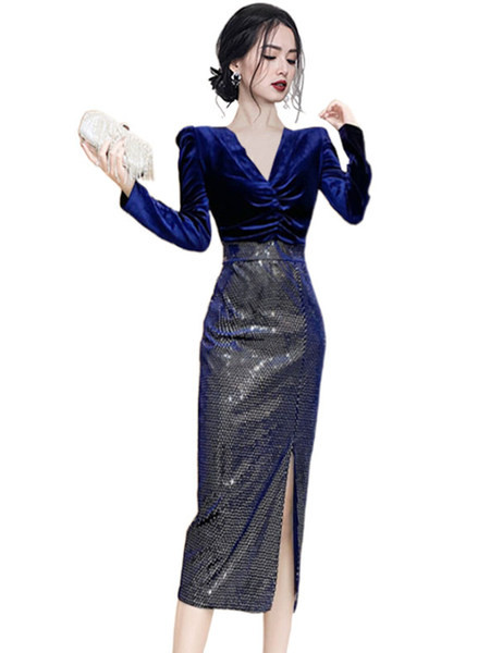 Rochie de dama eleganta din catifea cu paiete