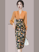 Uut mudelit spits dekoltee ja lillemustriga naiste kleit