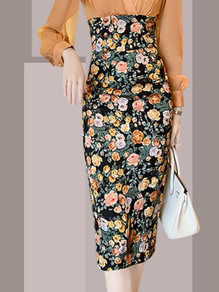 Uut mudelit spits dekoltee ja lillemustriga naiste kleit