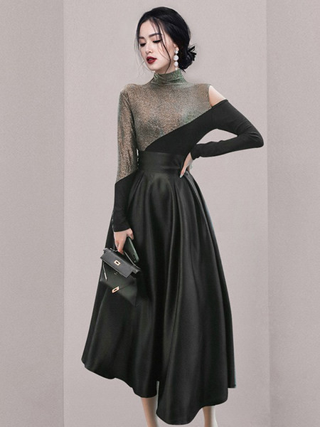 Naiste pikk pidulik kõrge vöökohaga seelik