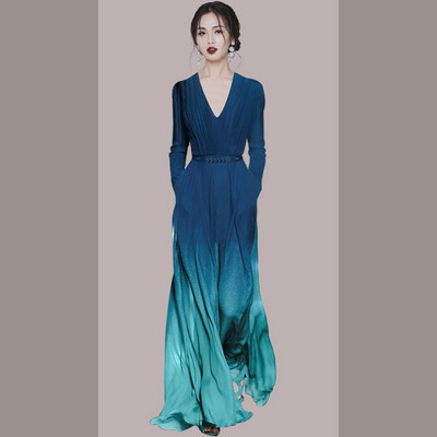 Rochie moderna de dama lunga in culori irizate