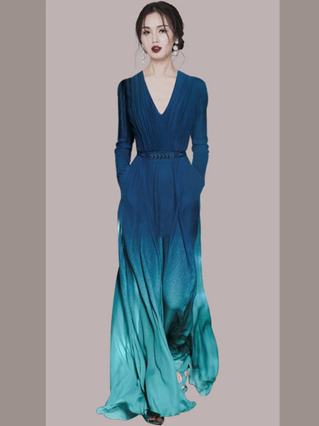 Rochie moderna de dama lunga in culori irizate