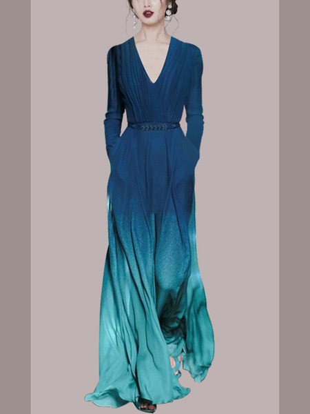 Rochie moderna de dama lunga in culori irizate