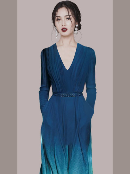 Rochie moderna de dama lunga in culori irizate