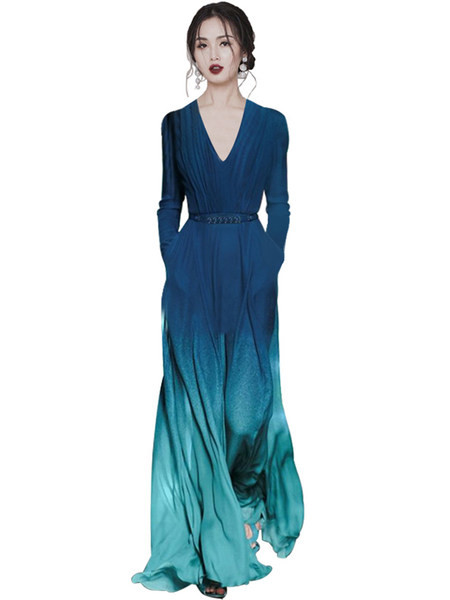 Rochie moderna de dama lunga in culori irizate