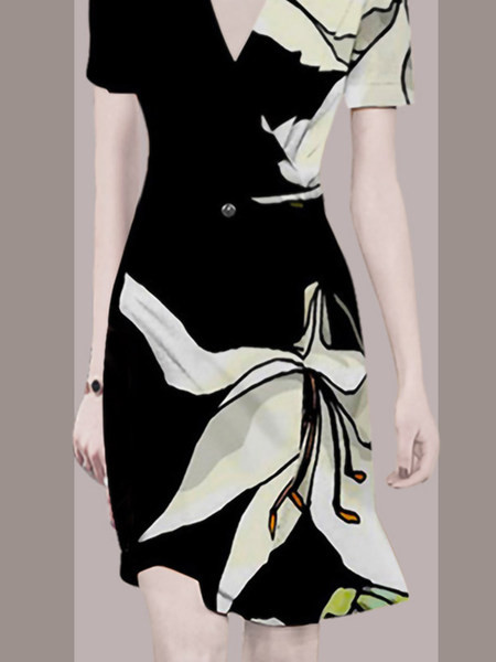 Kaasaegne naiste kleit spits kaelusega ja lillemustriga