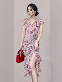 Rochie moderna de dama cu model floral si cravate