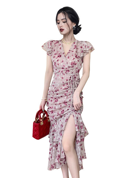 Rochie moderna de dama cu model floral si cravate