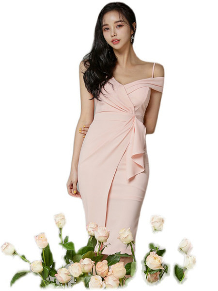 Naiste asümmeetriline roosa värvi kleit