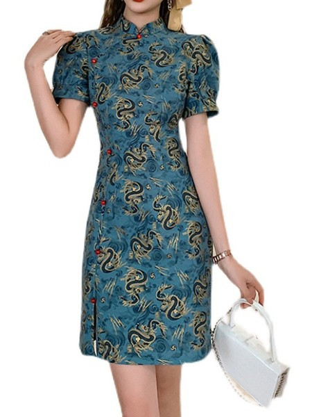 Liibuv lühike puhvvarrukatega kleit