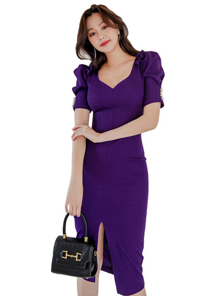 Elegantne liibuv naiste kleit lõhikuga